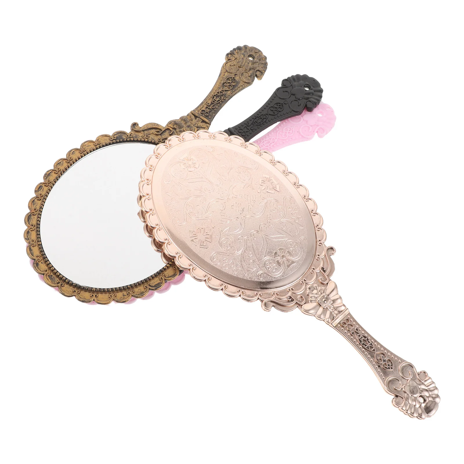 

4Pcs Vintage Handheld Makeup Mirror Small Pocket Mirror Portable Handle Compact Travel Assorted Colors Floral Pattern