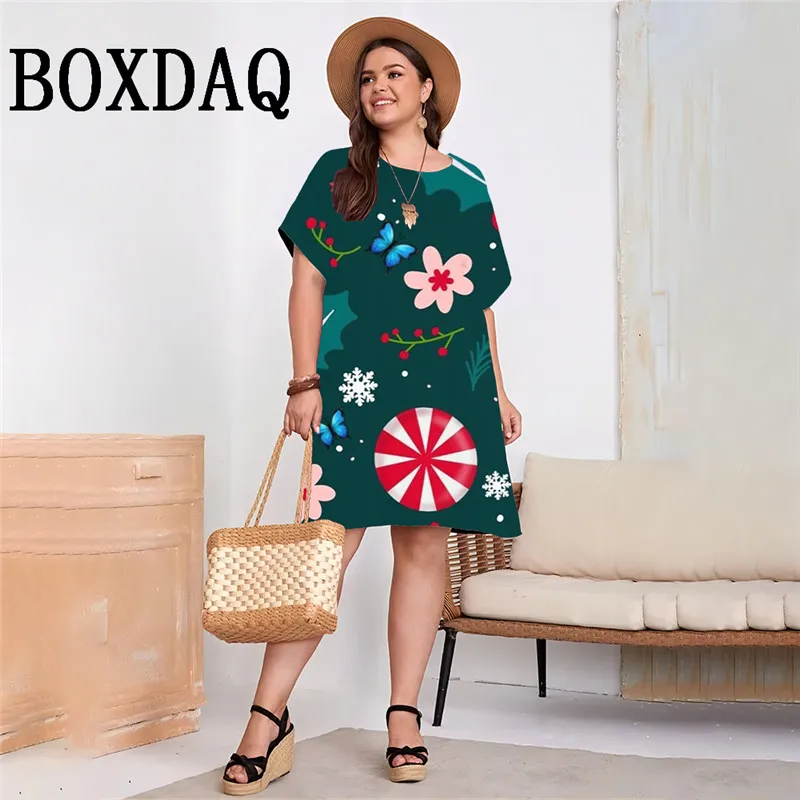 Sukienka na przyjęcie bożonarodzeniowe Elegancka słodka sukienka z krótkim rękawem 3D Lollipop Print Luźna sukienka Moda Plus Size 9XL Casual Summer