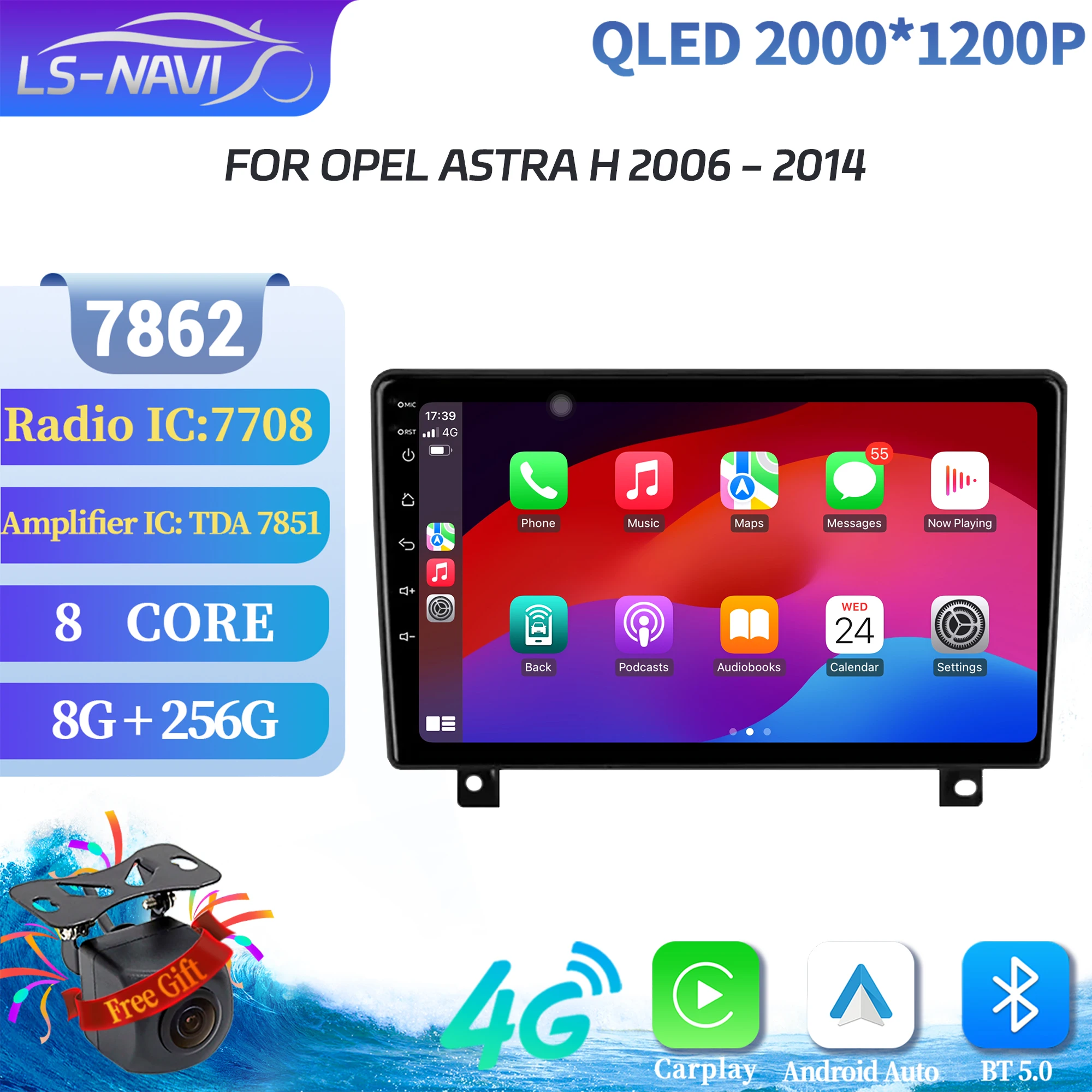 

Car Radio For Opel Astra H 2006-2014 GPS Android 14 Wireless Bluetooth Carplay Multimedia 7862S 8G 256G Head Unit 2K QLED Screen