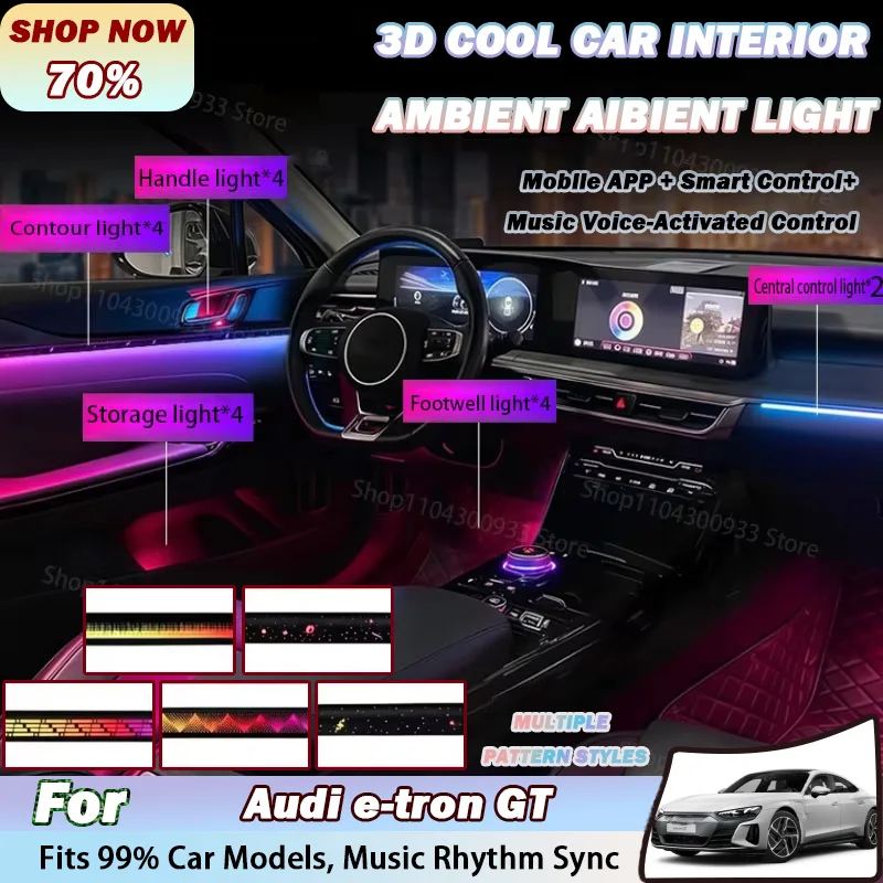 For Audi e‑tron GT LED Car Interior Ambient Strip Lights RGB Fiber Optic Atmosphere Neon Lighting APP Auto Decorative Lamps