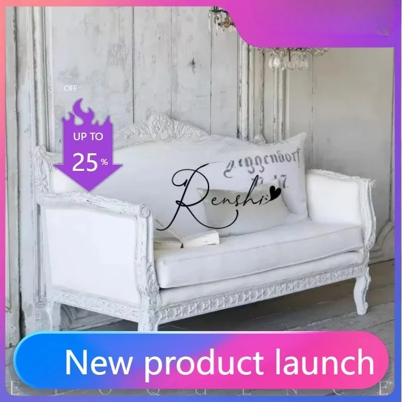 

carved double three sofa villa light luxury French small apartment old living room fabric