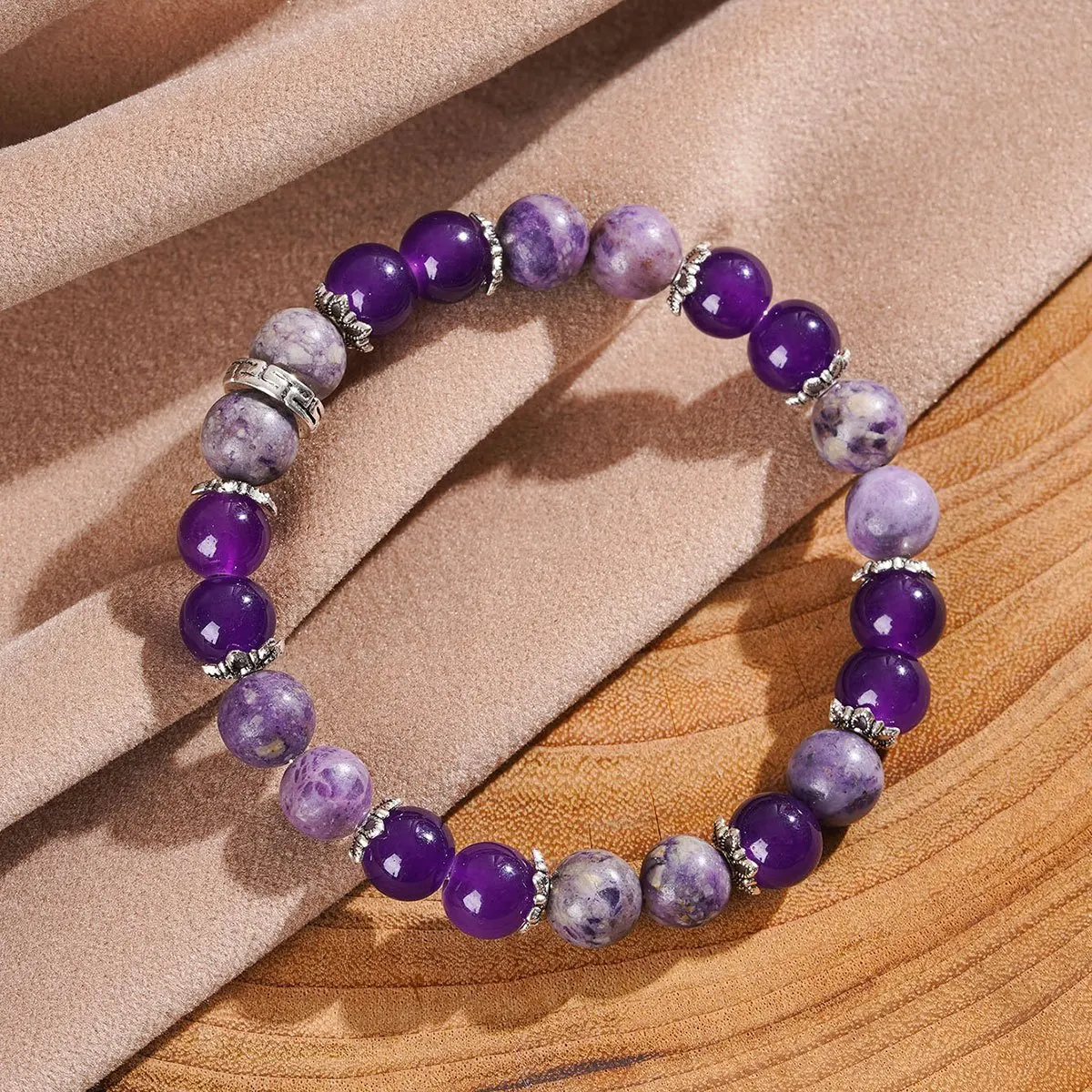 1pc Handmade amethyst and chalcopyrite bead bracelets, unisex elastic rope jewelry, help reduce stress, suitable for daily wear