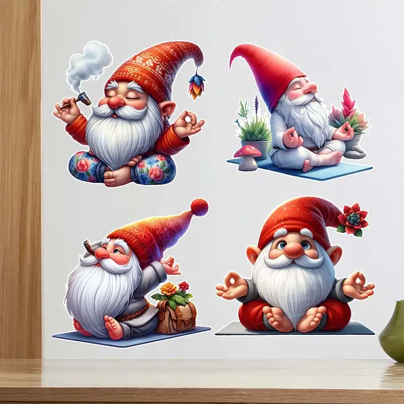 Funny Christmas Gnomes Wall Sticker Art Mural Living Room Bedroom Decor Cabinet  Refrigerator Home Decor Decals M1011