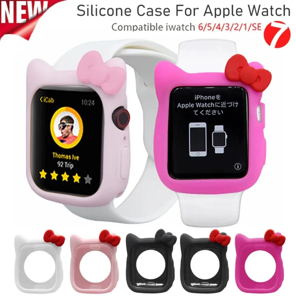 Weiche Silikon Abdeckung Bumper Für Apple Uhr Se 6 5 4 44mm 40mm 38 42mm Nette Cartoon schutzhülle Für iWatch 8 7 41mm 45mm fall