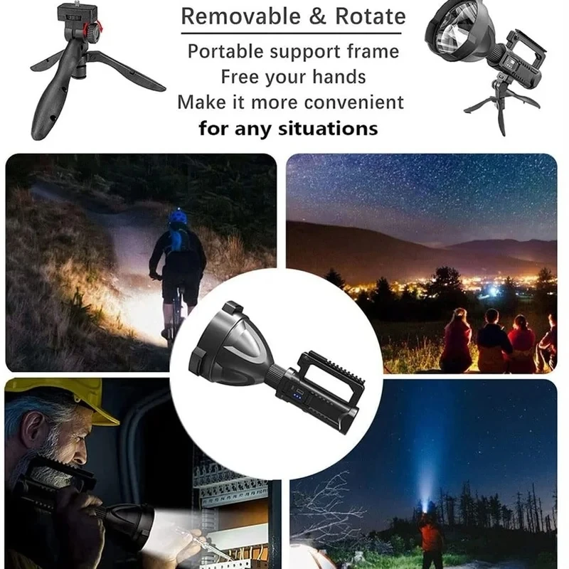 High Power LED Flashlight Searching Fishing Lantern Torch USB Rechargeable Powerful Searchlight Camping Big Strong LED 4 Modes