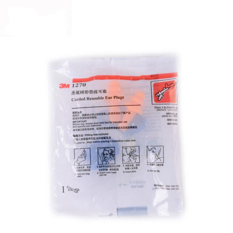 3M 1270 Ear Protector Authentic Foam Soft Silicone Corded Noise Reduction ChristmasTree Earplugs Swimming Protective Earmuff