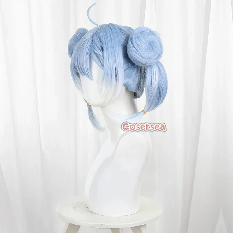 

2025 11 Парик для косплея Cosersea с булочками, волнистыми волнами Youhu, 35 см, короткий светло-голубой смешанный белый парик, синтетические волосы, жаркий Re