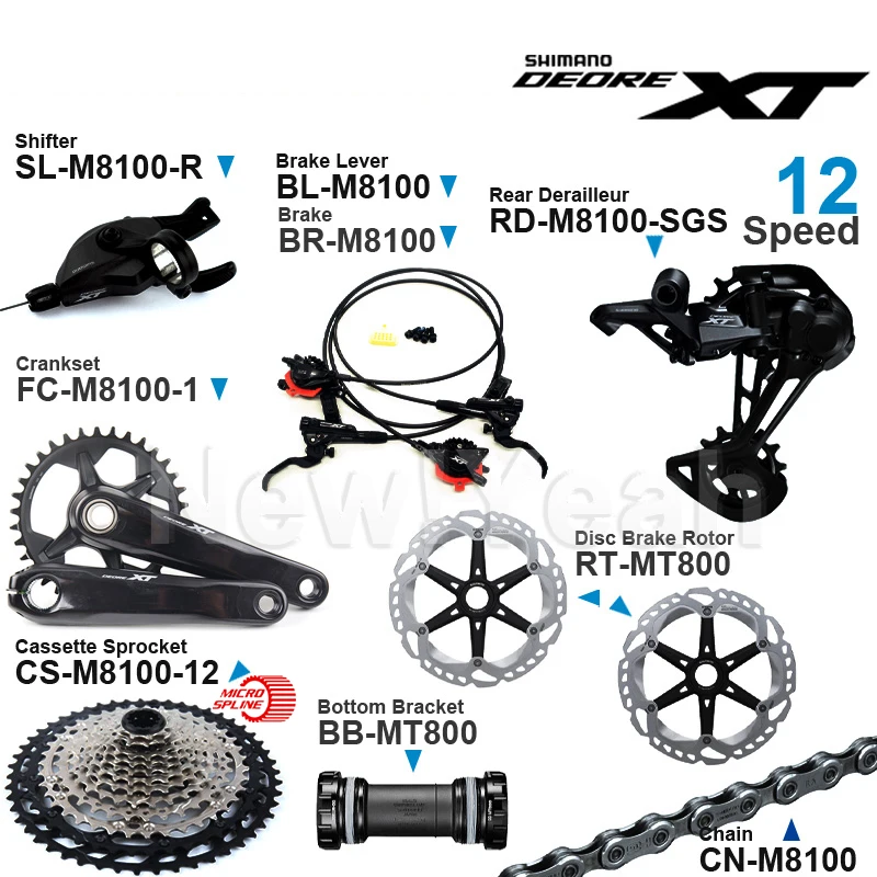 Shimano DEORE XT M8100 1x12v Groupset include Right Shifter Rear Derailleur Cassette Sprocket Crankset  Hydraulic Disc Brake