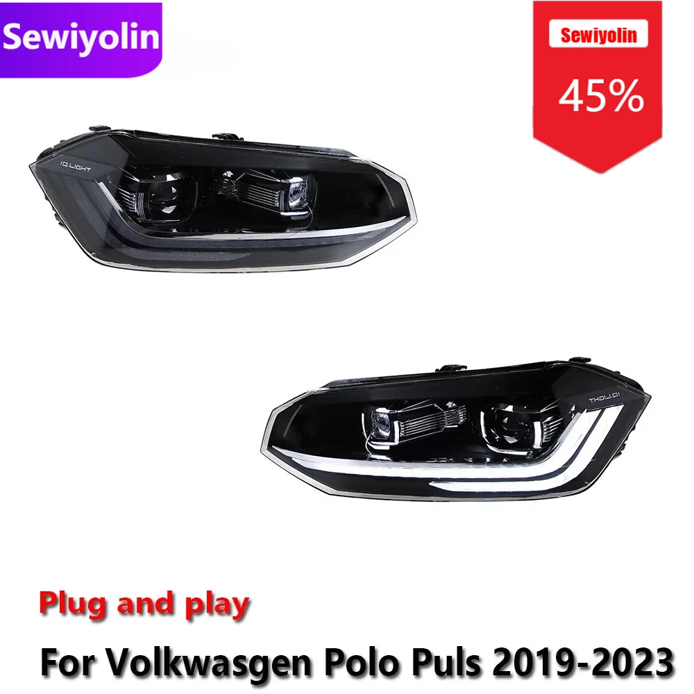 

Автомобильные светодиодные фары DRL в сборе для Volkswagen Polo Puls 2019-2023, противотуманные фары DRL, стоп-сигнал поворота Plug and Play
