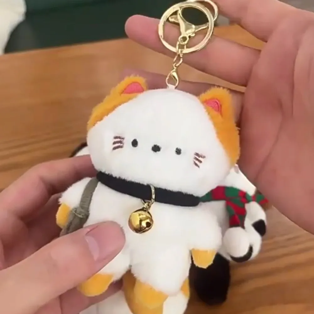 Viagem gatinho de pelúcia gato saco pingente sino cachecol gato chaveiro de pelúcia dos desenhos animados pp algodão pelúcia gato boneca chaveiro casal presente