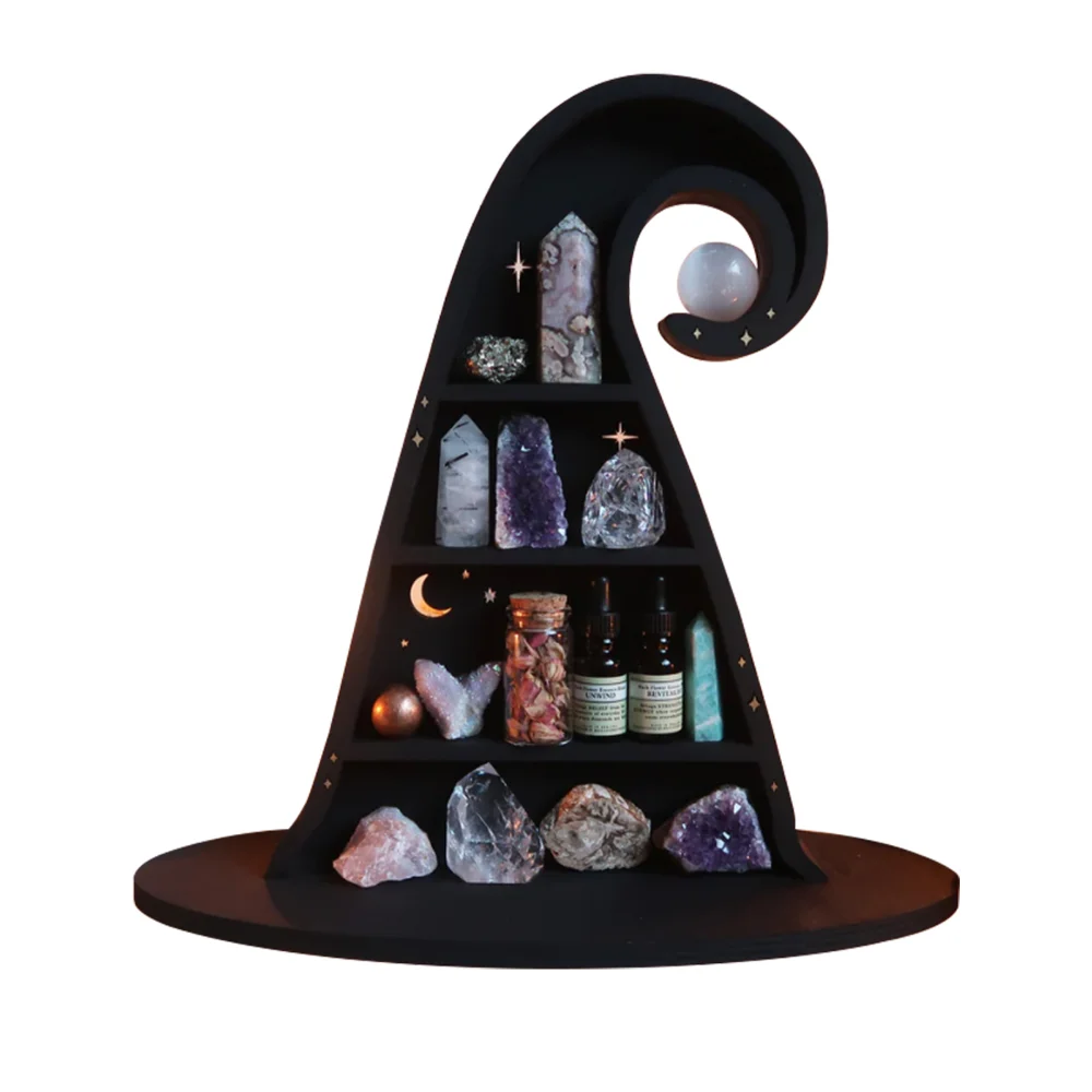 

New Witch Hat Crystal Shelf Home Decoration Rack Horror Atmosphere Props Halloween Gift Creative Storage Rack Home Decor Shelves