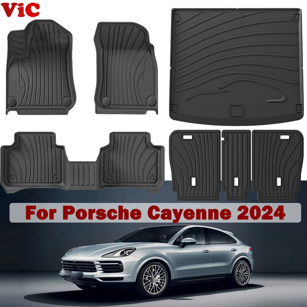 

For Porsche Caynne 2019-2024 TPE Floor Mats, All Weather Anti-Slip Waterproof Rear Trunk Pad Cargo Liner Interior Accessories