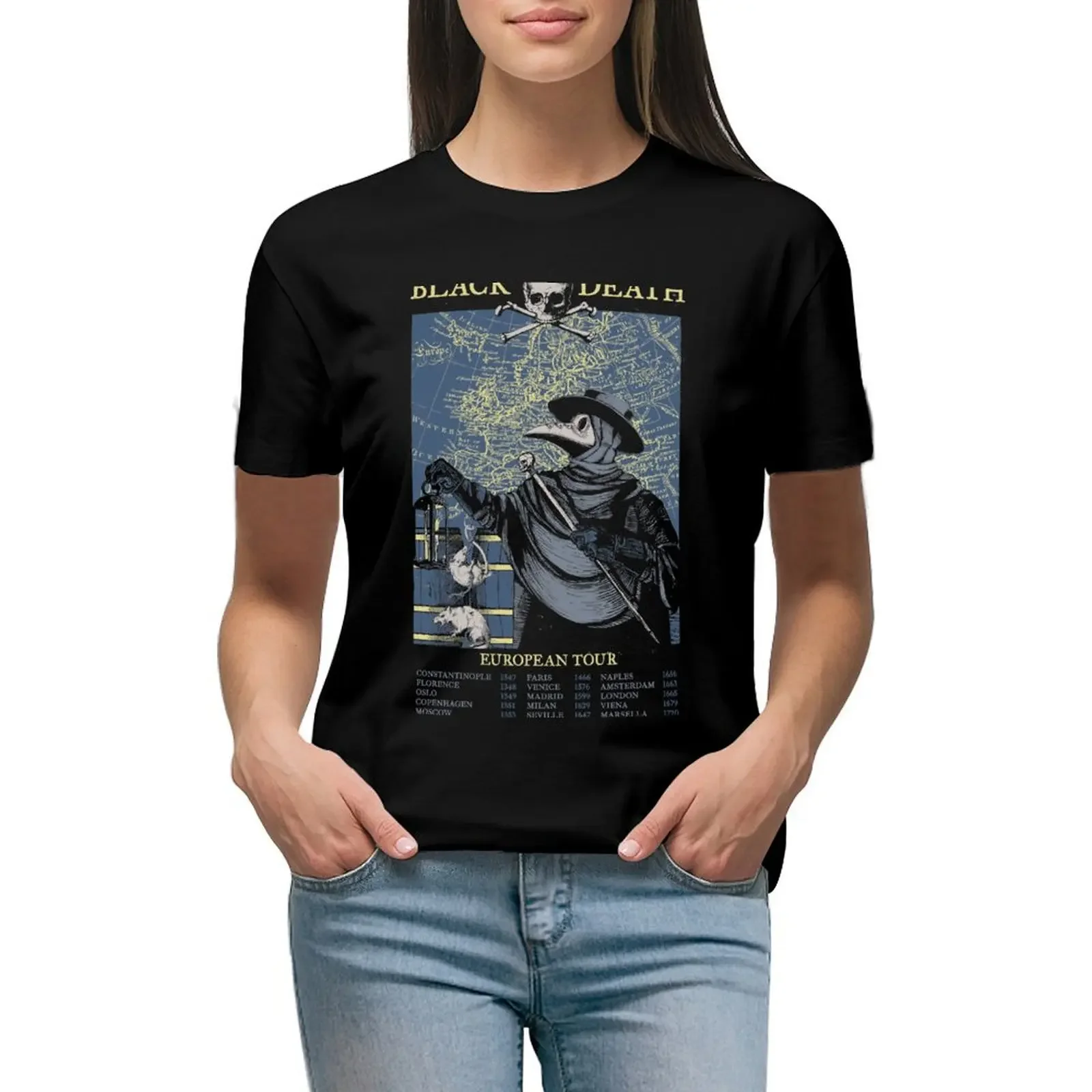 

Black Death European Tour T-Shirt customizeds tees tops new edition rock and roll t shirts for Women