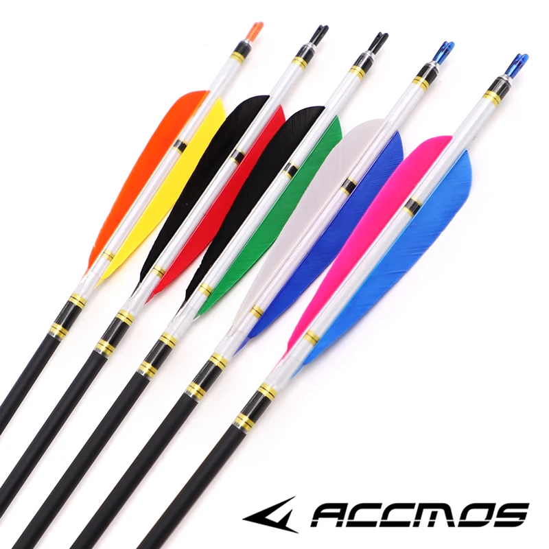 Archery Carbon Arrow for Hunting Shooting, 5 Inch Natural Turkey Feather, ID 6.2mm Spine, 500, 6 Pcs, 12 Pcs, 24Pcs