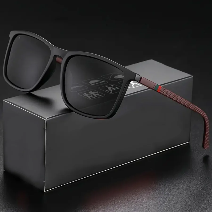 Sports Sunglasses for Men Polarized Comfortable Square Sun Glasses Male Light Weight Eyewear (Case Not Included)