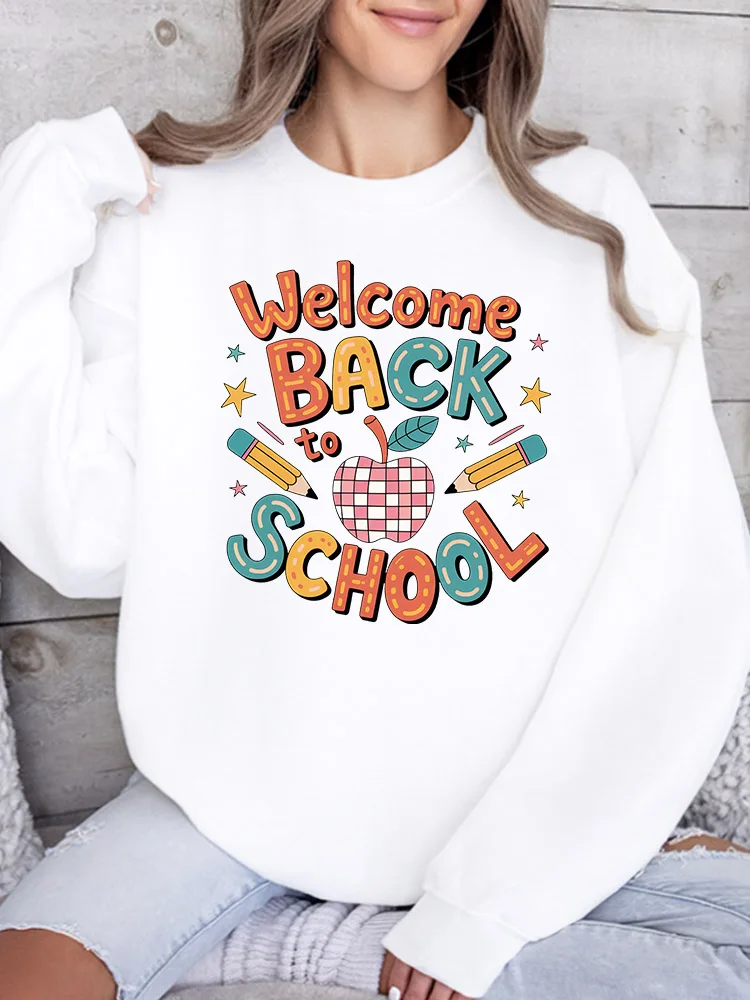 

Женская толстовка с графическим принтом «Снова в школу», повседневный пуловер с длинным рукавом, свободный крой, уличный стиль для осени и зимы