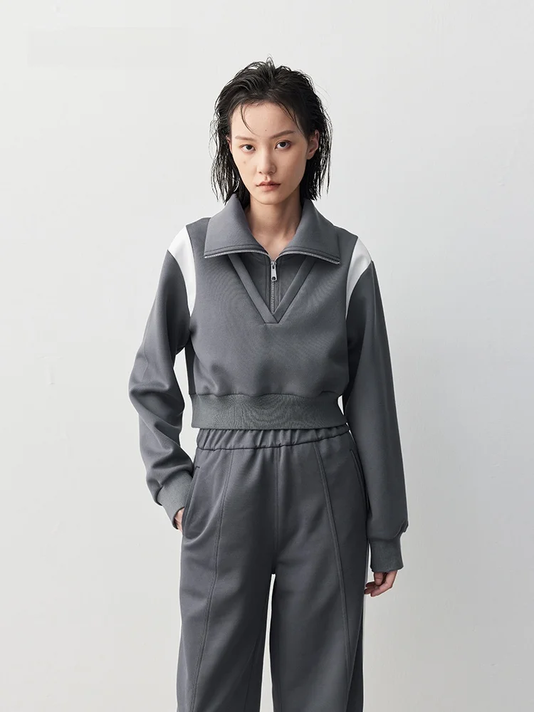 

XMOOM Новая осенняя женская толстовка с молнией, воротником-стойкой, в стиле пэчворк, с длинными рукавами, модная, удобная, из смесового полиэстера