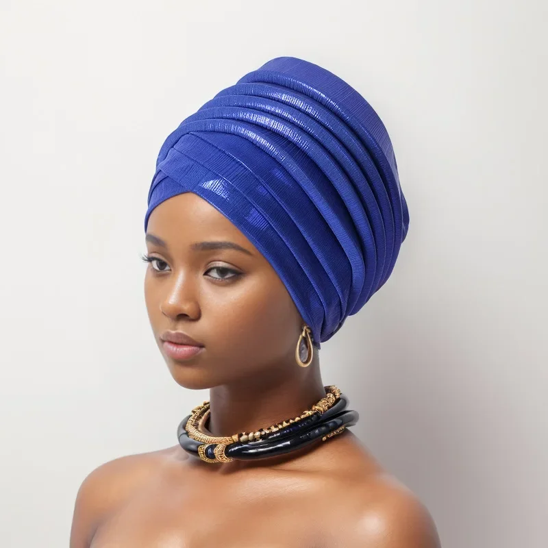 Topi Turban wanita Afrika bungkus kepala wanita Nigeria sudah dibuat ikat kepala Gele otomatis hiasan kepala Muslim hiasan kepala Pesta