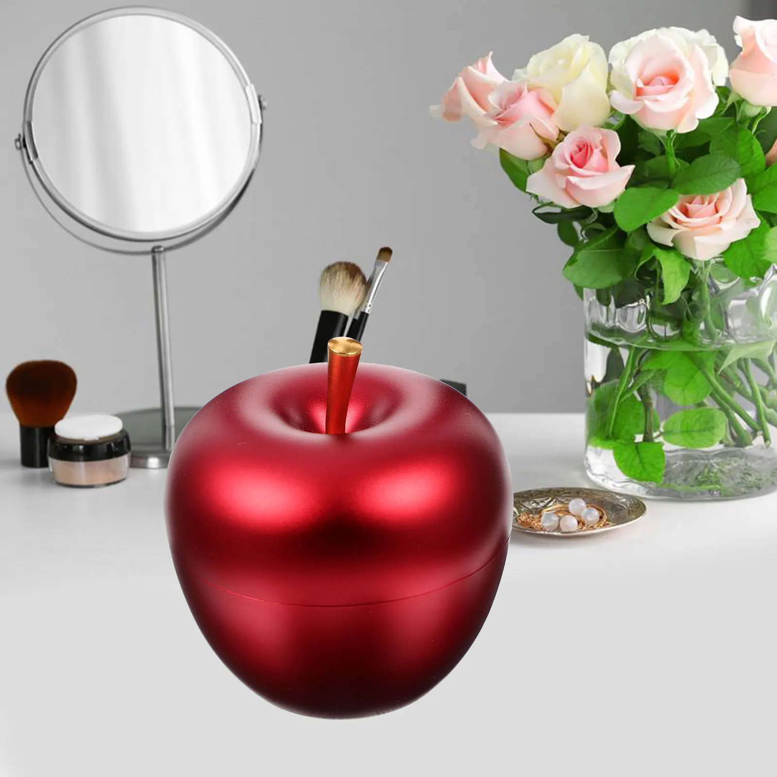 

1Pcs Red Apple-Shape Aluminum Alloy Jewelry Organizer Box Compact Earring Storage Case Decorative Trinket Holder