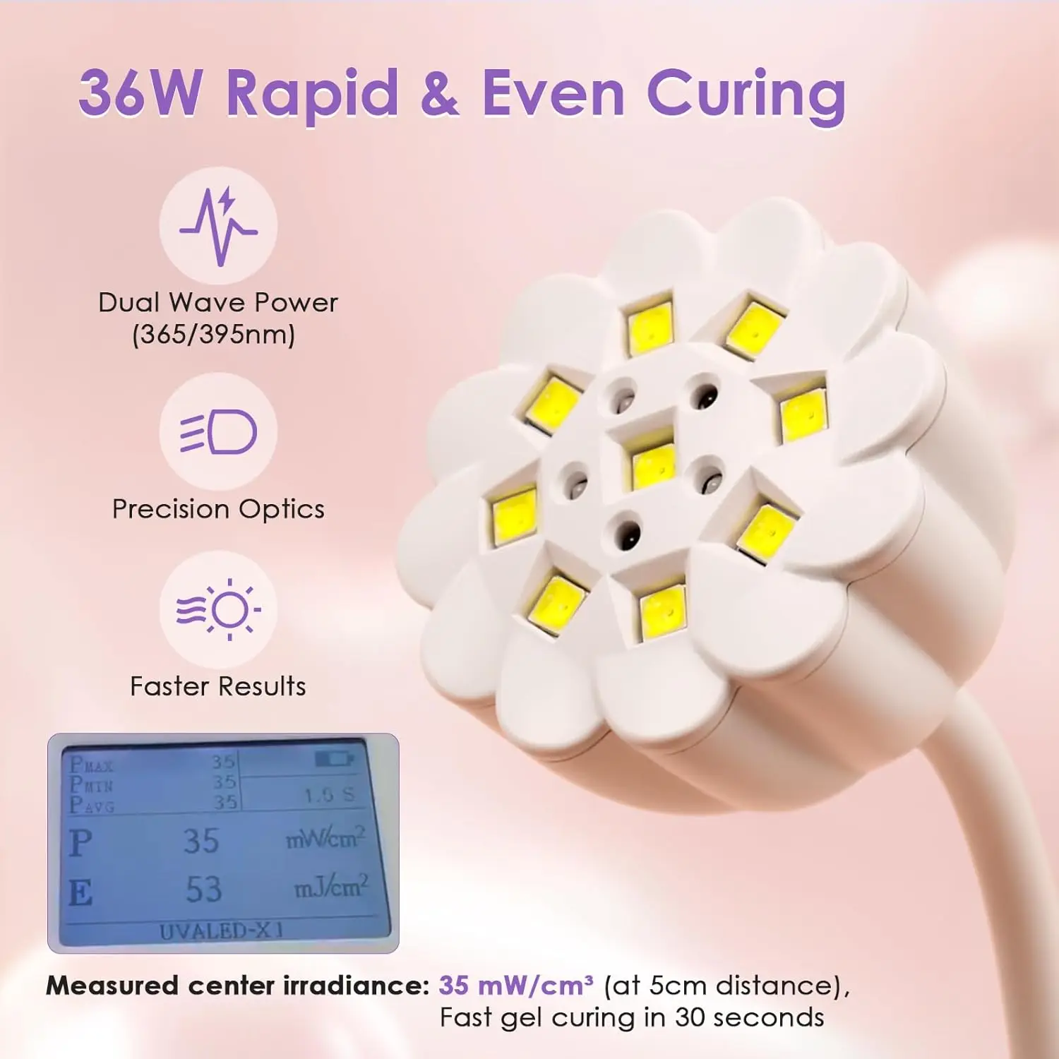 مصباح أظافر LED بالأشعة فوق البنفسجية - رقبة معقوفة لاسلكية قابلة لإعادة الشحن لتلميع الجل والملحقات، باللون الأبيض