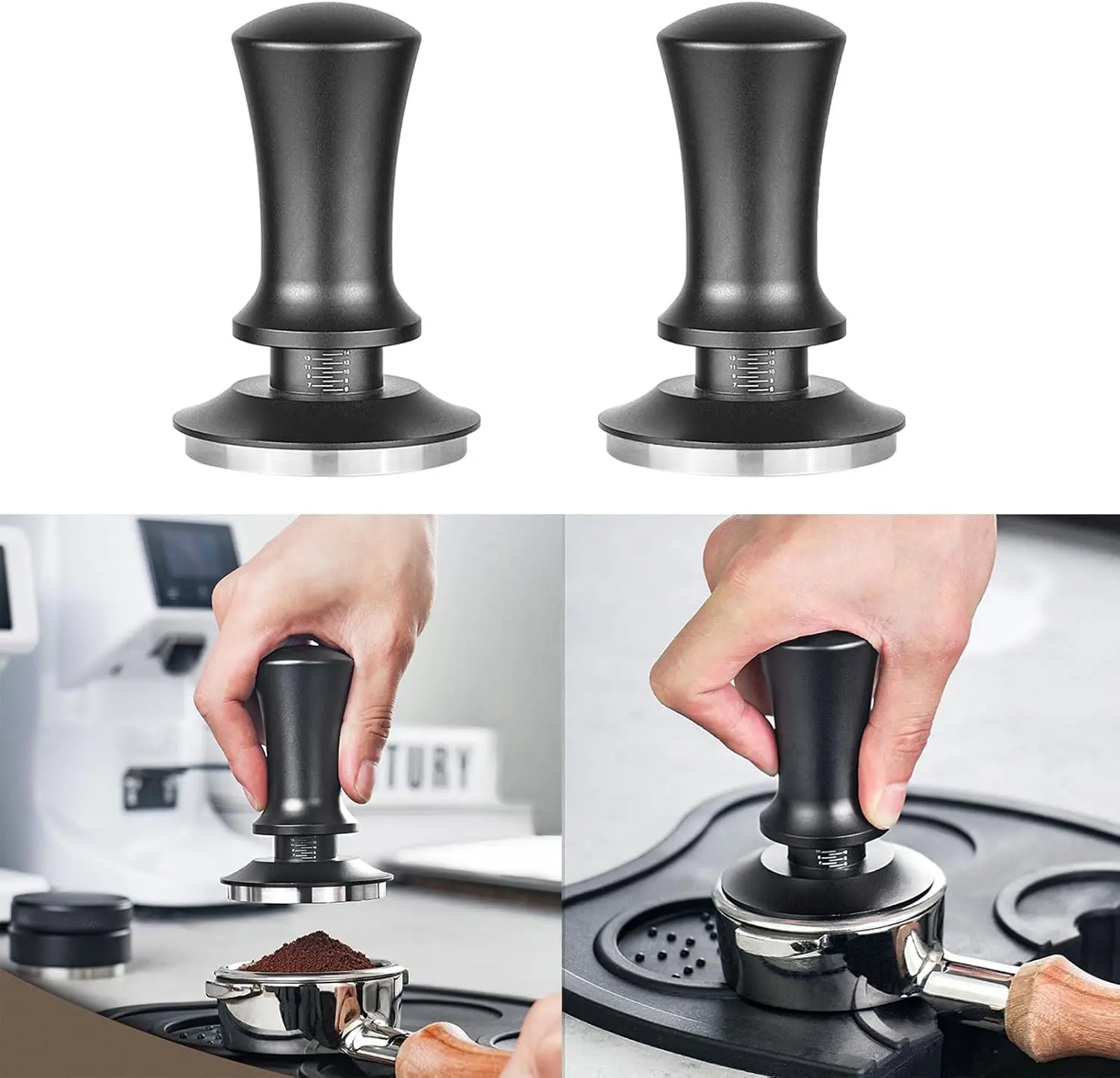 51/ 53/58mm Schwarz Kaffee Hand Tamper Edelstahl Basis Professionelle Espresso Presse für Kaffeemaschine Barista Werkzeug – Detail 3