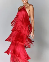 Elegant Backless Sleeveless Layered Slim Dresses 2024 Chic Lady Night Party Robe Sexy Metallic Color Tassel Halter Lace Up Dress