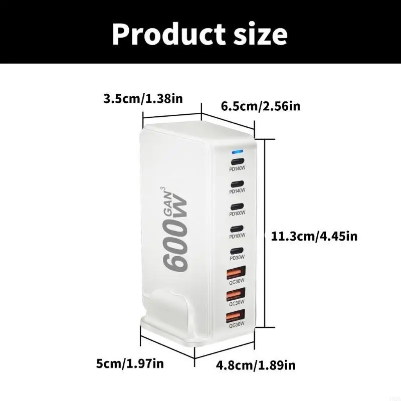 

600W USB C Charging Hub 8 Port Rapid for Tablets Phones Charging Adapter 193A