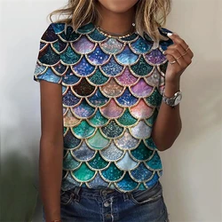 Hot Sale Colorful Scales 3D Print T Shirts Elegant Casual Pretty Women's Clothing Girls Funny Short Sleeve T-shirt Best Gift