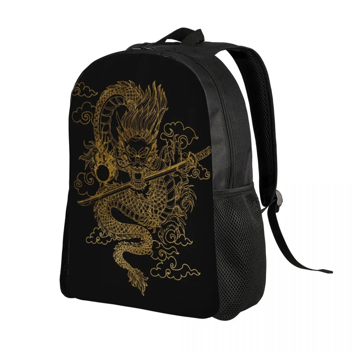 Customized Gold Chinese Dragon Totem Backpacks Women Men Basic Bookbag for College School Tradition Asian Mythology Bags