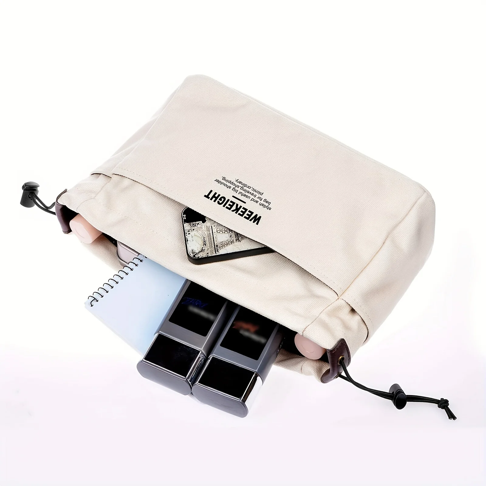 Lightweight Drawstring Canvas Storage Bag with Multi-Pockets for Easy Travel and Organization