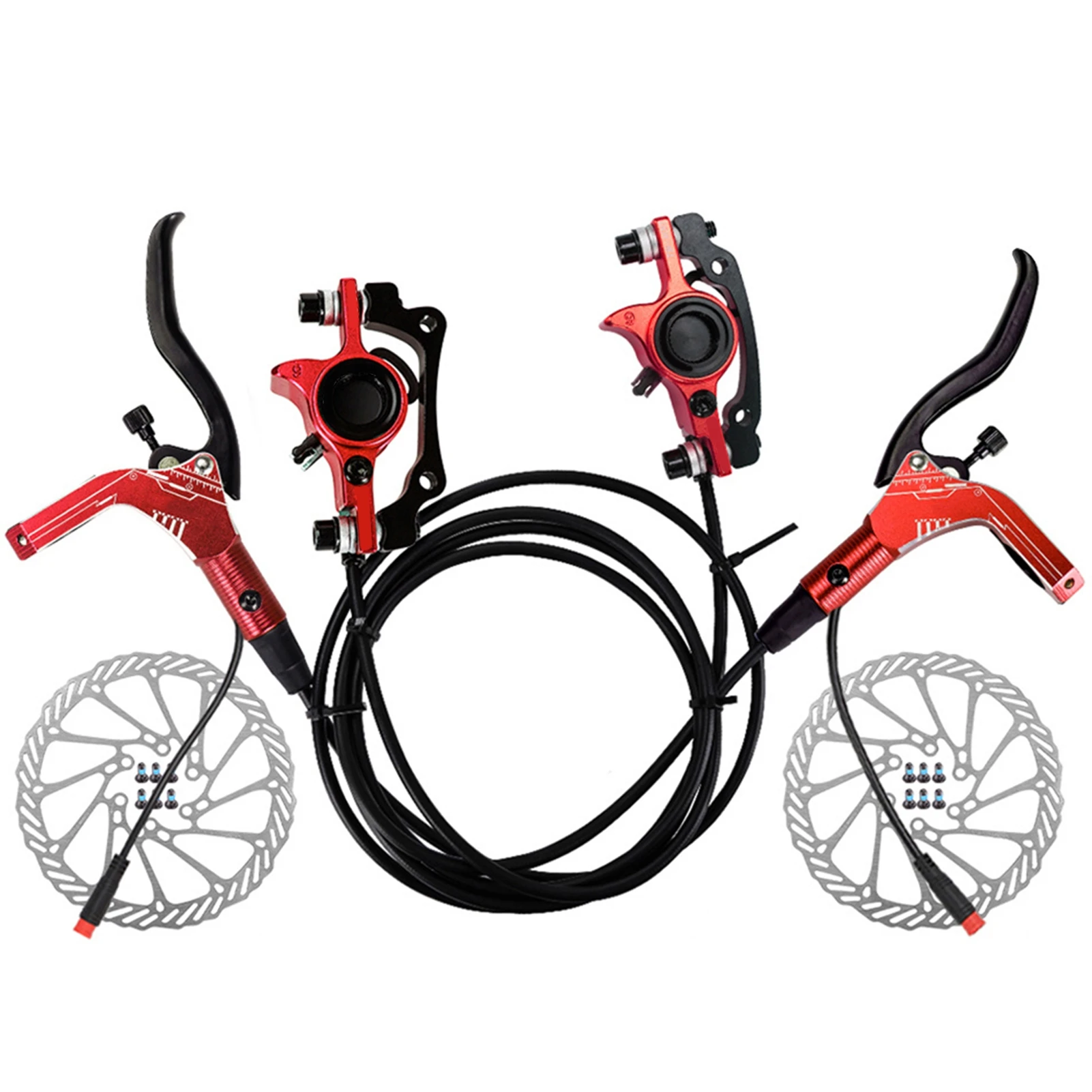 Hydraulische remset voor elektrische fietsen met 160 mm rotoren, hydraulische schijfremklauw voor en achter.