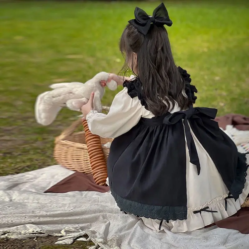 open lace back dress Kids Girls Long Sleeve Dress Patchwork Princess Dress BZ164 Pink / 3T main image 1