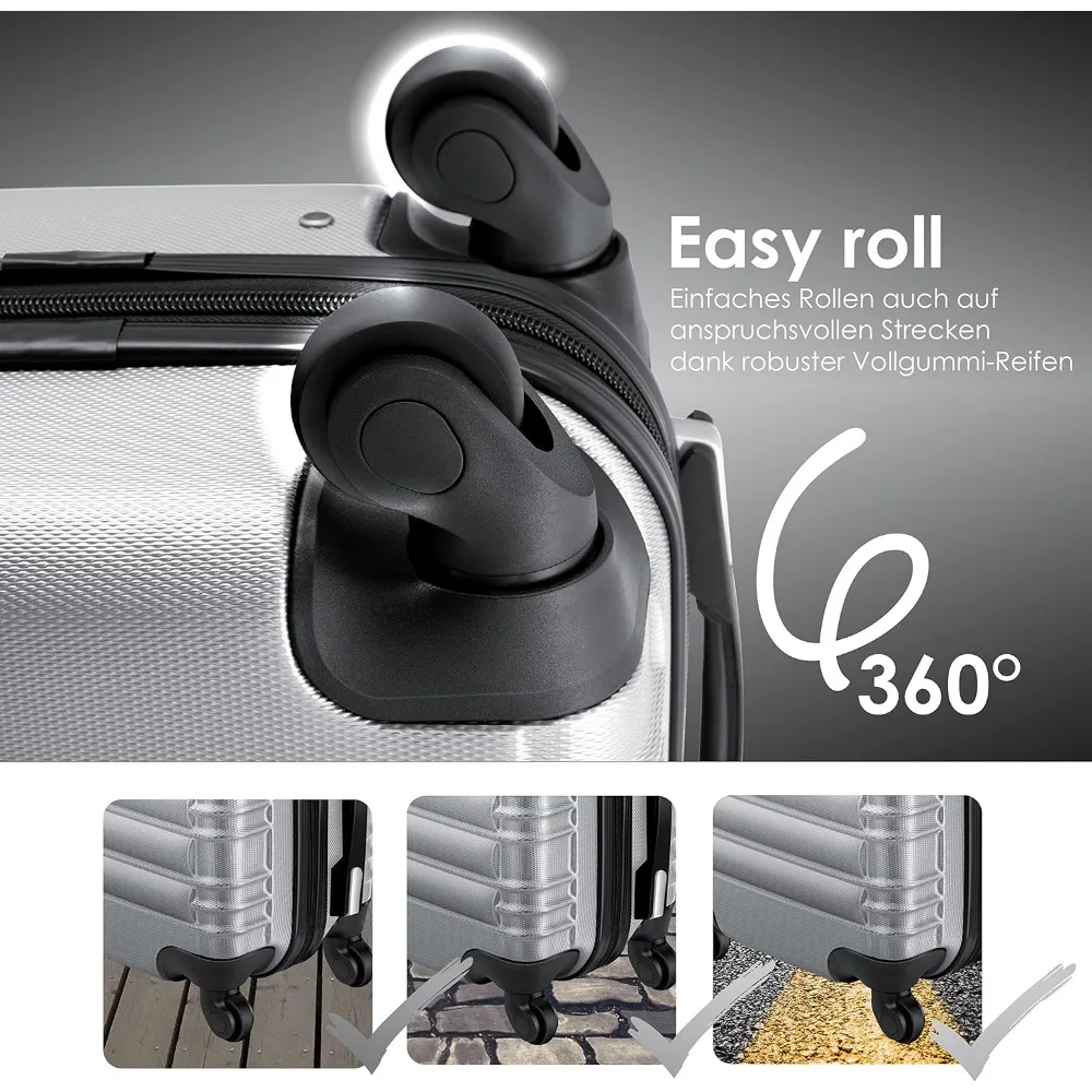 Kesser ®   スーツケース4個セット |   車輪付き荷物 |   ハードシェルラゲッジ |   スーツケース M-L-XL、シルバー