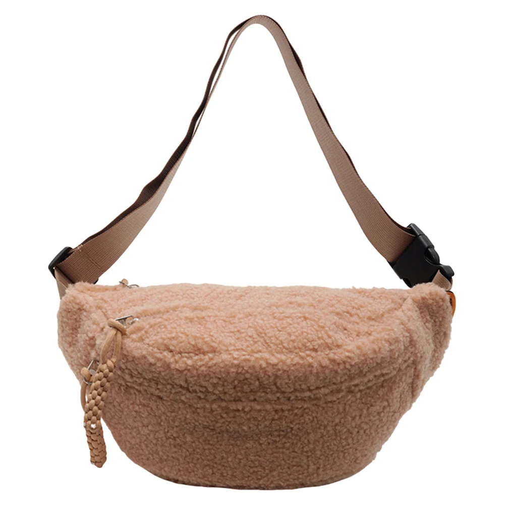 フリースシェルパクロスボディバッグ女性用ミニどこでもベルトバッグ冬豪華なウエストバッグかわいいお尻ヒップウエストパック旅行チェストバッグ