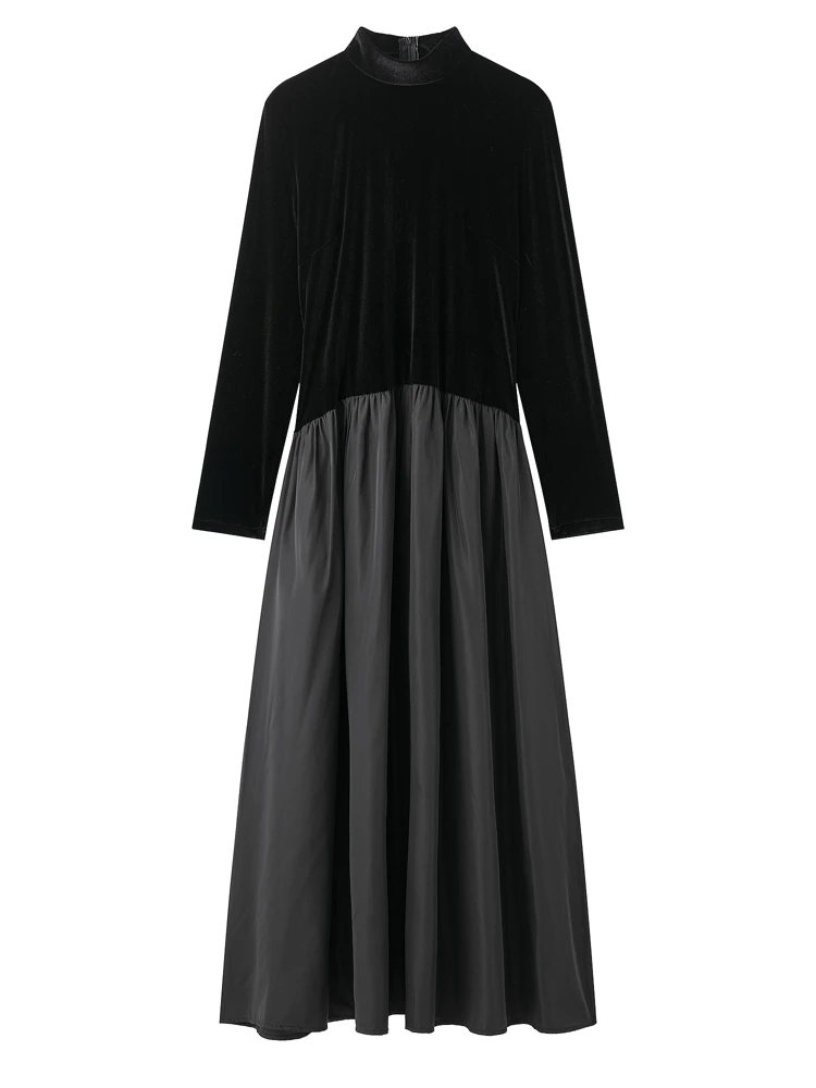 

OUROPEAN ZTATION 2025 Autumn New Woman's Chic Stand Collar Suede Dress Sexy Spring Female Long Sleeve Maxi Skirt zipper Dresses