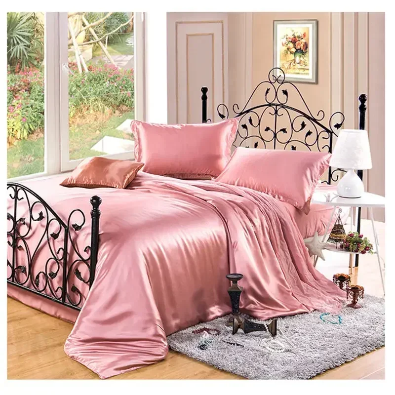 New 100% Pure Mulberry Silk Bedding Set 3PCS Duvet Cover Envelope Oxford Pillowcase Plain Dyed Multicolor Multi Size