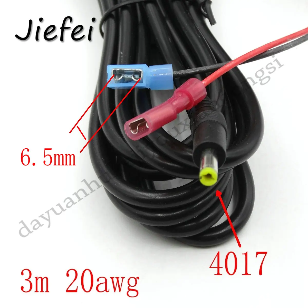 New 20awg 4017 4mm x 1.7mm to 2X 6.5mm crimping terminal DC Power connector Jack Adapter Male cable Plug 3M 300cm 4.0 * 1.7mm