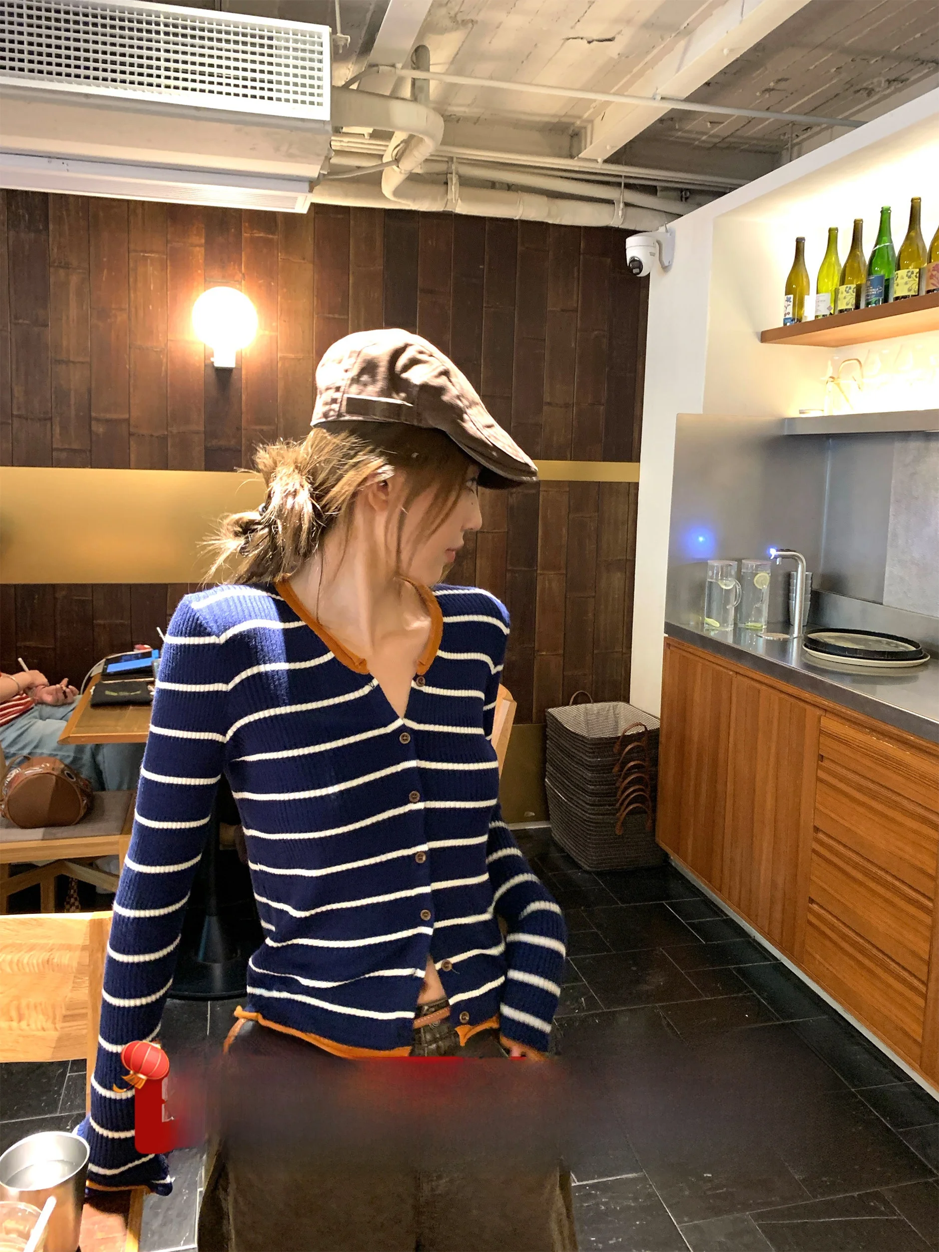 

MLS Peninsula Early Autumn Korean Sle Color Blo Striped Knitwear Women's Slim Fit ort Open Cardigan irt