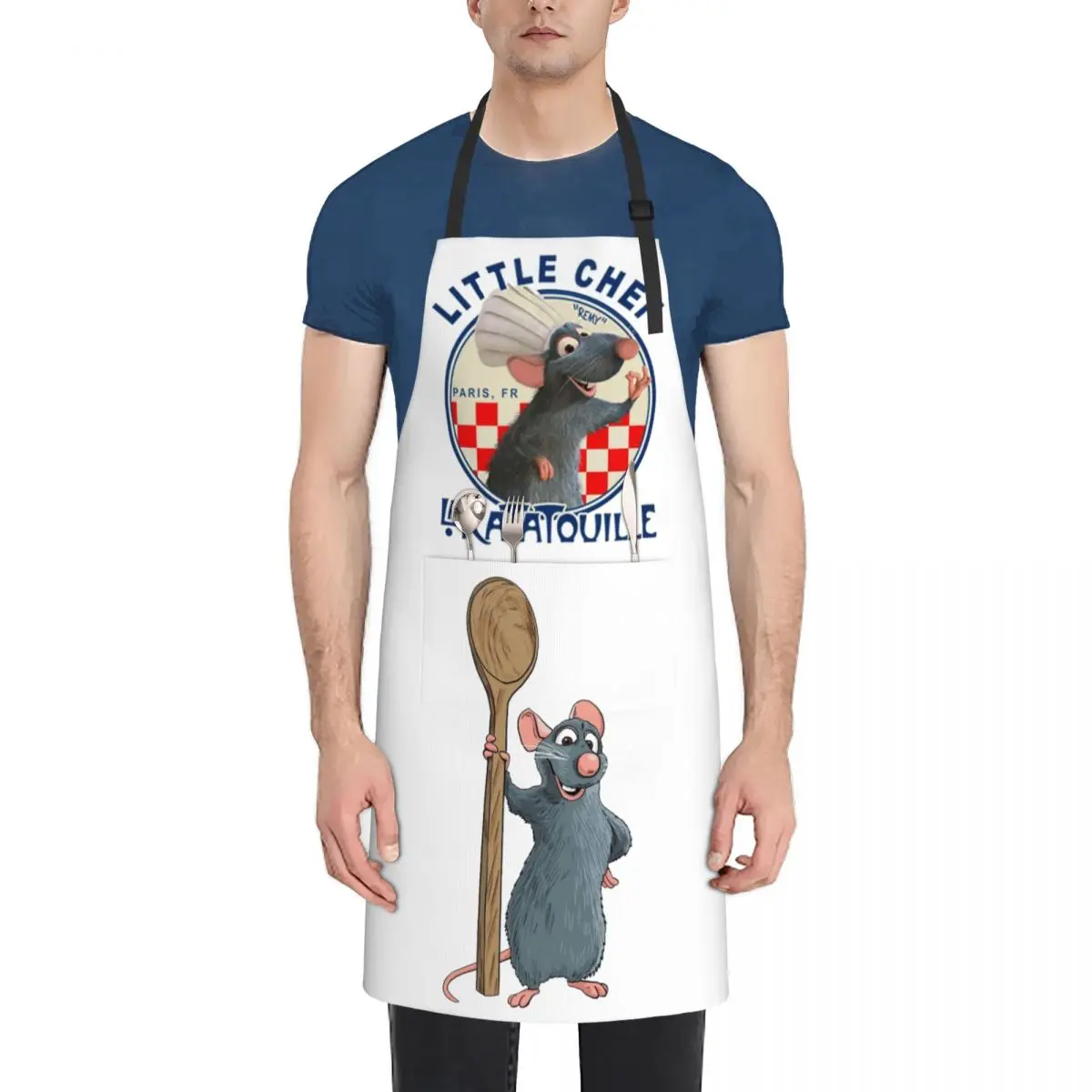 Cartoon Remy Ratatouille Chef Apron with 2 Pockets Water & Oil Resistant Adjustable Cooking Kitchen Apron for Women Men Chef