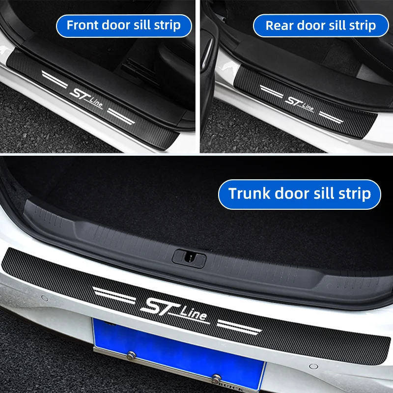 ملصق عتبة باب السيارة من ألياف الكربون ، شريط حماية عتبة باب السيارة لفورد ST STLine MK3 MK4 تركيز Kuga Fiesta ، الملحقات