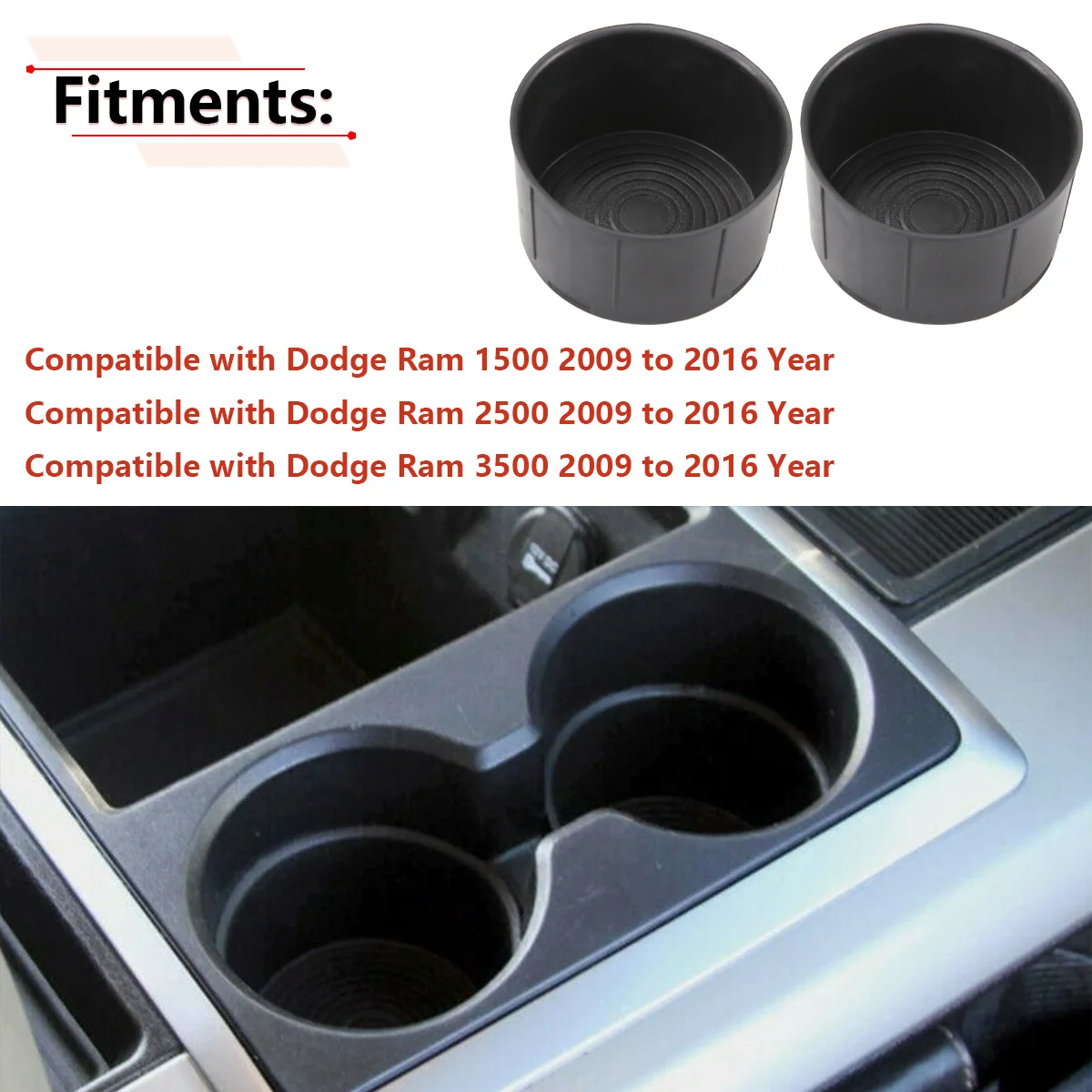 2Pcs Center Console Insert Cup Holder For Dodge Ram 1500 2500 3500 2009 2010 2011 2012 2013 2014 2015 2016 1EB17DX9AB 1EB17DX9 - view 2