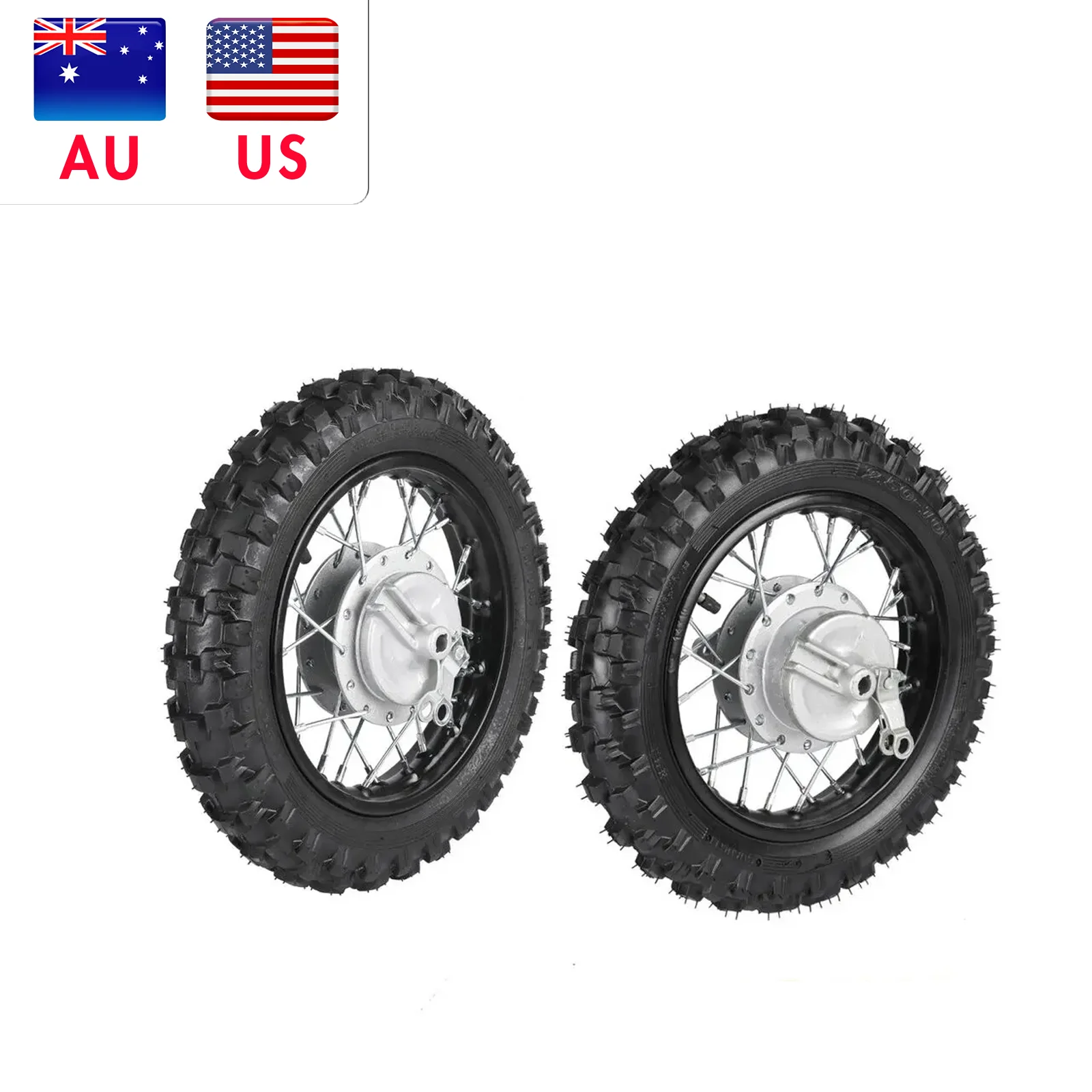 TDPRO 2PCS Front & Rear Wheels 2.50-10 Tires Rim Drum Brake for Yamaha Honda Dirt Pit Quads Motorcycle Accessories