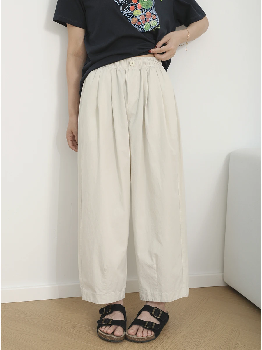 

Tee-wood Socie Summer New 00 Cotton Thin High Waist Wide Leg Pants Nine Points Casual Pants Slimming Effect Versatile