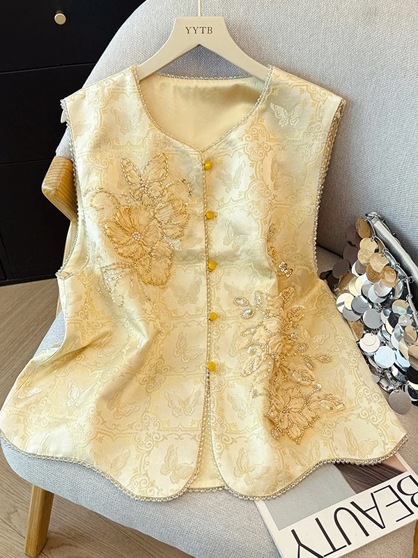 

New Chinese Style Embroidered Vest Women's Outerwear Summer 2026 Lightweight Luxury Anti-Aging Heavy Industry Design