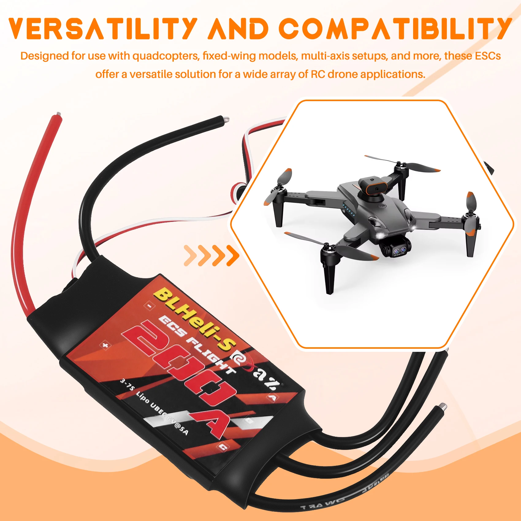 

Бесщеточный регулятор скорости (ESC) Blheli 200A для радиоуправляемых моделей самолетов с фиксированным крылом, квадрокоптеров и FPV дронов - Y44A