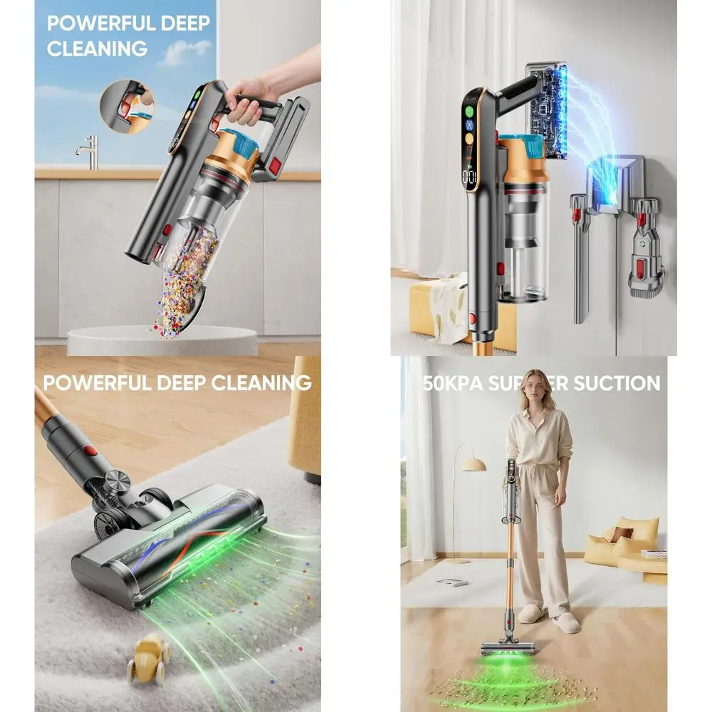 

Беспроводной пылесос 600 Вт, 50 кПа, 65 минут, мусорная корзина и светодиодный дисплей объемом 1,8 л, легкий пылесос с защитой от запутывания для дома, шерсти домашних животных, Carpe