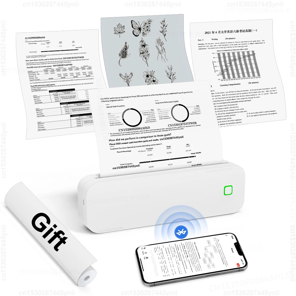 

Inkless Portable A4 Thermal Printer Similar as D210 M08F M832 A40 Bluetooth Photos PDF Document Printing Machine Or 5PK Paper