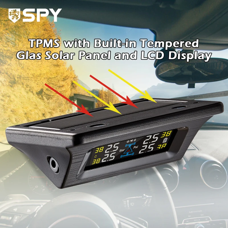 Sistema di monitoraggio della pressione dei pneumatici per auto spia con 4 sensori esterni sistema TPMS di energia solare per auto