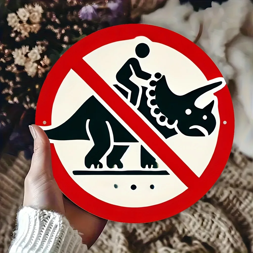 1pc Drive Dinosaur Signage Is Prohibited Themed Round Sign, Metal Wall Decor, Suitable for Home, Bar, Seasonal Decoration