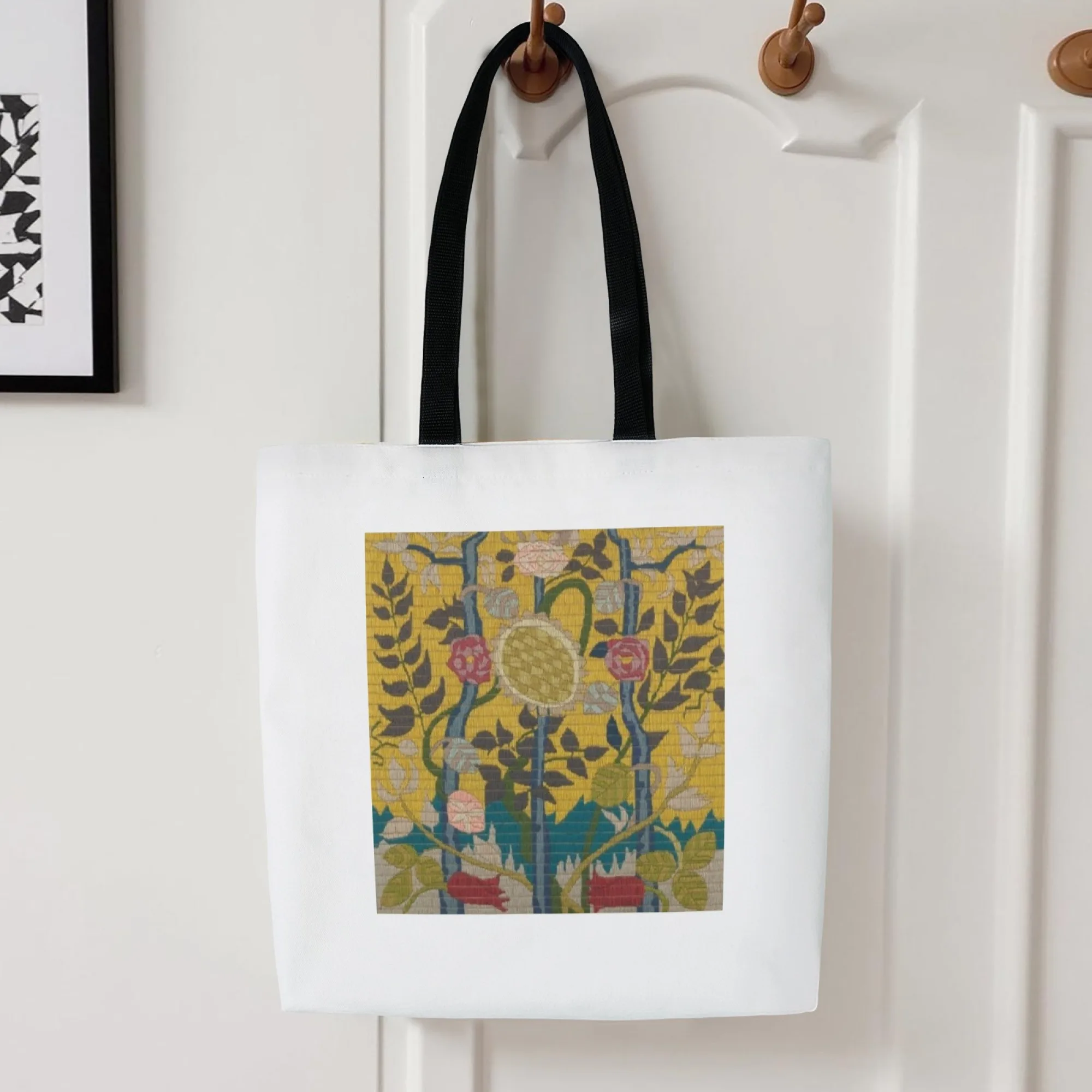 Vintage Art Style Tote Bag Floral & Plant Design Shoulder Bag for Women Large Reusable for Art Lovers Visits & Daily Commute